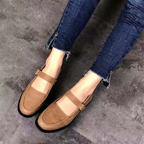 Women Leather Flats Mary Jane Shoes Low Heel Spring Flat Soft Bottom