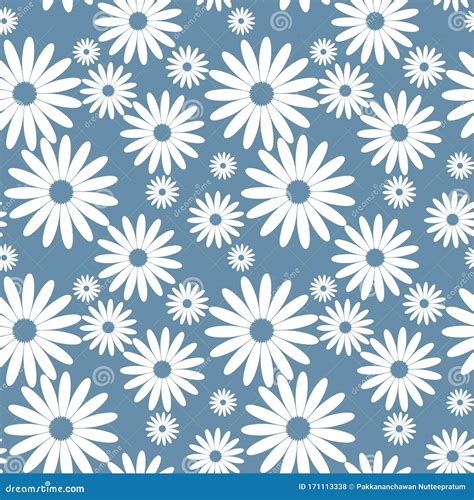 Cute Seamless Pattern Of White Daisies On Blue Background Tiny Daisy