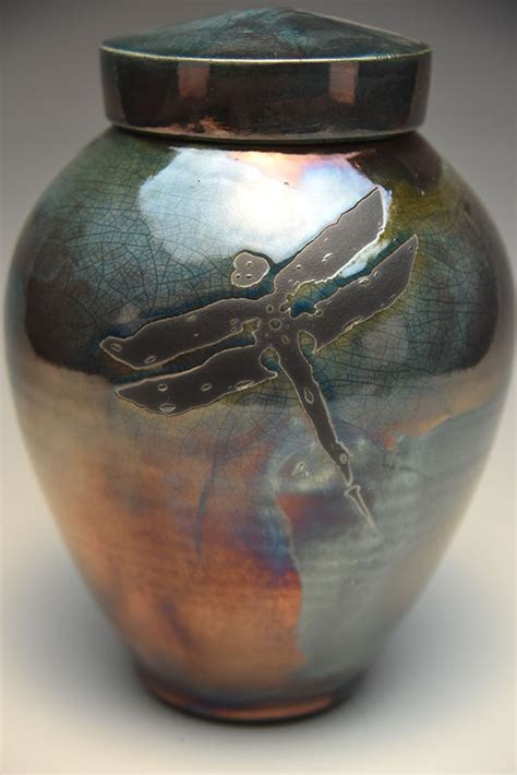 Handcrafted Dragonfly Raku Ceramic Cremation Urn Urns Northwest