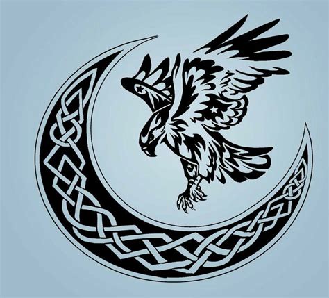 Cool Celtic Hawk And Moon Art Hawk Tattoo Moon Tattoo Designs