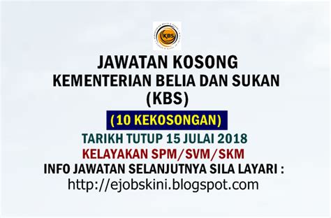 Jawatan Kosong Kementerian Belia Dan Sukan KBS Julai