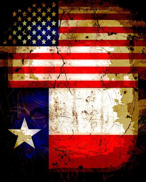 Grunge Style Us And Texas Flags By David G Paul