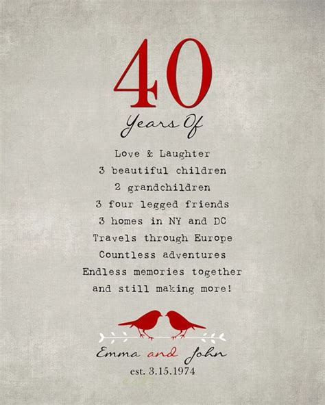 Ruby 40th Anniversary T Personalized Custom Love Story Stats