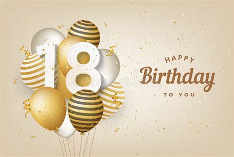 Happy 18th Birthday With Gold Balloons Greeting Card Background Stock