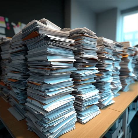 Workplace Efficiency Piles Of Paper Documents Organized Office