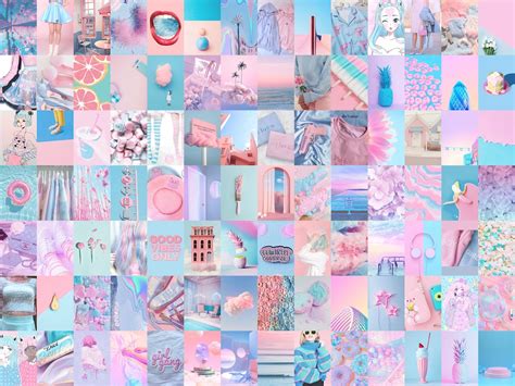 110 Pcs Pastel Wall Collage Kit Blue And Pink Aesthetic Etsy Ireland