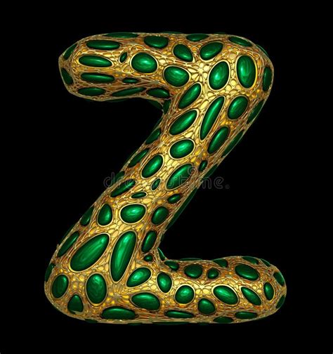 Golden Shining Metallic 3d With Green Glass Symbol Capital Letter Z
