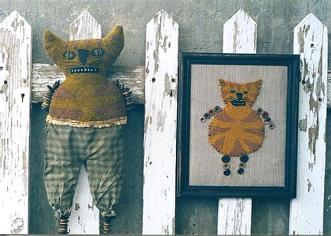 Primitive Punch Needle Tiger Cat Dolland Framed Punch Needle Cat