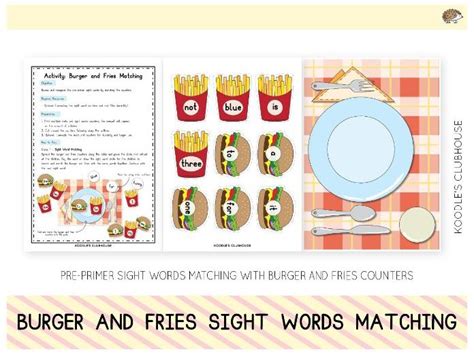 Burger And Fries Sight Words Matching Teaching Resources