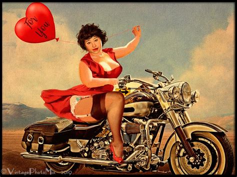 Plus Size Pin Up Art Motorcycle Girl Pin Up Style Custom Portrait