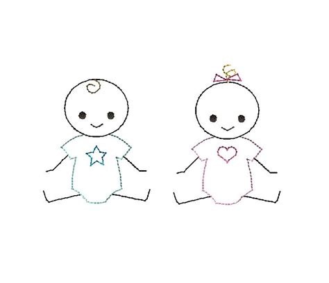 Baby Boy And Girl Stick Figures Machine Embroidery