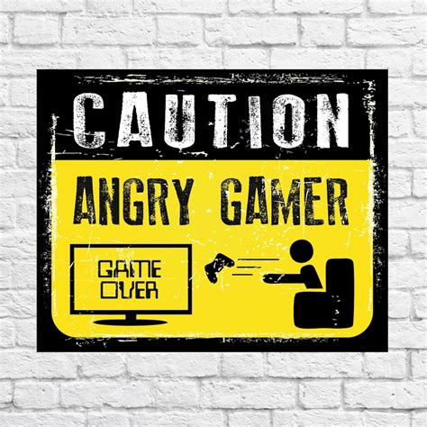 Caution Angry Gamer Tin Sign Angry Gamer Sign Warning Pro Etsy Uk