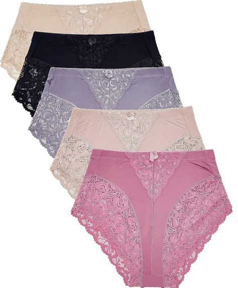 Barbra Lingerie 5 Pack Plus Size Underwear Women Light Control Full Cover Lace Briefs Panties