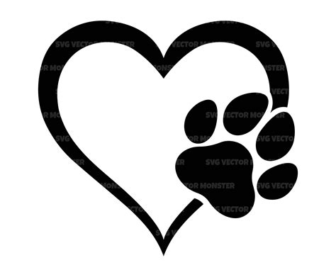 Heart Dog Paw Print Svg Hand Drawn Heart Svg Pet Vector Cut File