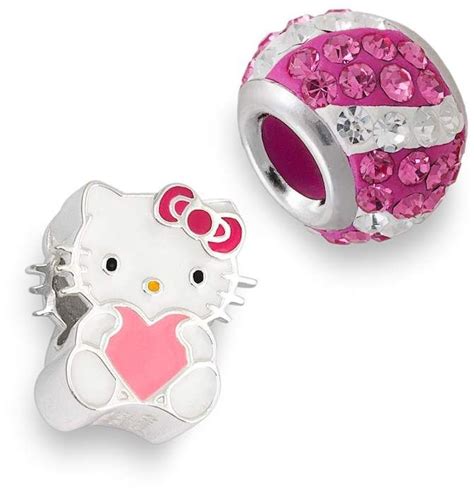 Hello Kitty Sterling Silver Crystal Striped And Heart Bead Set Hello Kitty Jewelry Hello Kitty