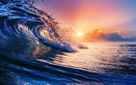 Nature Sunset Sea Waves Clouds Water Colorful Wallpapers Hd