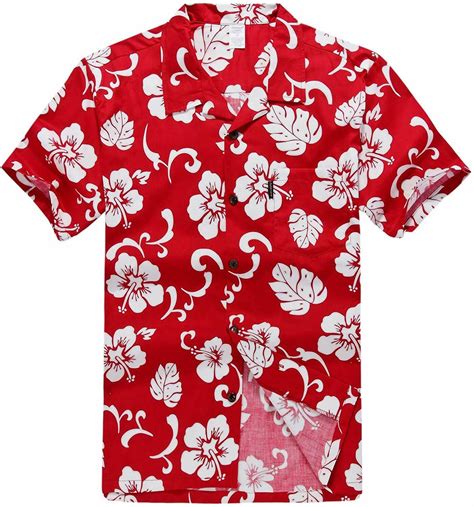 Men S Aloha Hawaiian Shirt Red Hibiscus Floral Tiki Design Big Sizes
