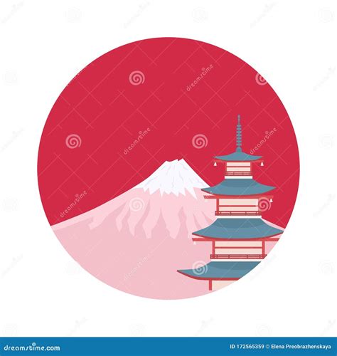Mount Fuji And A Pagoda In A Red Circle Symbols Of Japan Travel To