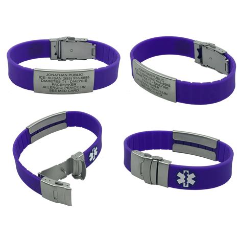 Silicone Sport Medical Alert Id Bracelet Custom Engraved Choose Your