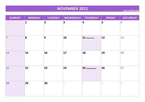 November 2021 Calendar Calendarbest