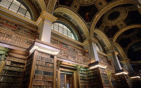 Books Library Shelves Arch Interiors Pillar Paris France Wallpaper