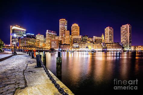 Boston Skyline At Night Picture Photograph By Paul Velgos Pixels