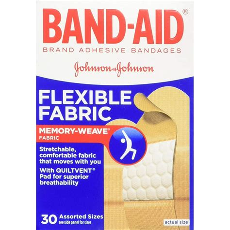 Johnson And Johnson Band Aid Adhesive Bandages Flexible Fabric 30 Ct