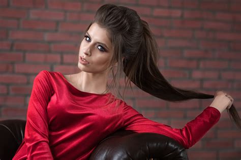 Women Model Brunette Dmitry Shulgin Elena Holding Hair Hair Pulling
