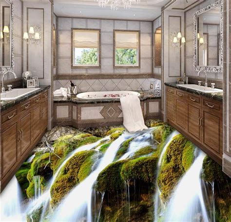3d Moss And Waterfall Floor Mural Non Slip Waterproof And Removable Ru
