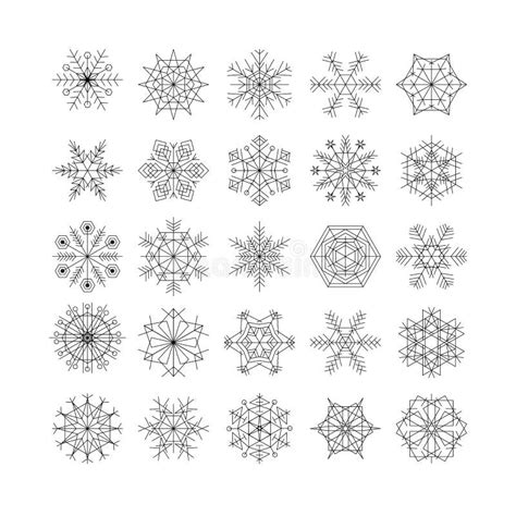 Snowflake Icons Line Black Vector Set Snow Christmas Winter Stock