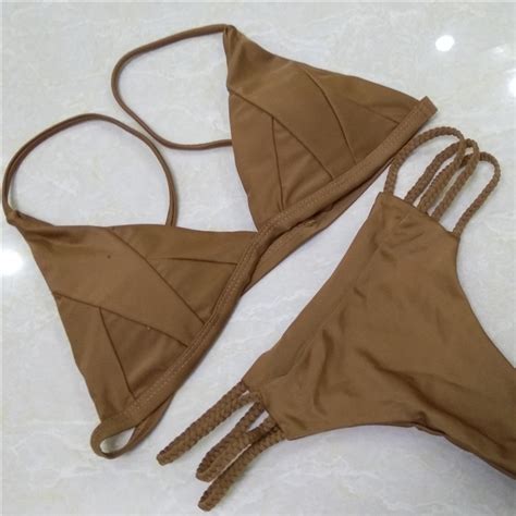 New Style Sexy Splicing Braids Top And Bottoms Bandages Bikini For