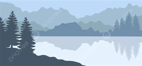 Mountain And Lake In Silhouette Simple Background Illustration Tree