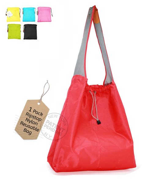 Ecojeannie Foldable Large Super Strong Ripstop Nylon Foldable Daw String Reusable Shopping Bag