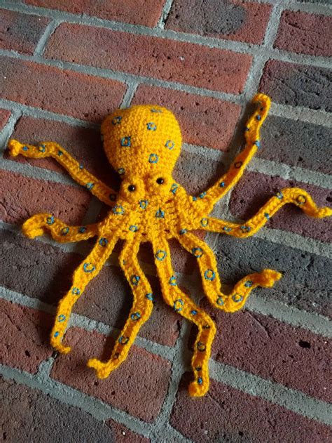 Octopus Applique Crocheted Handmade Blue Ringed Octopus Etsy In