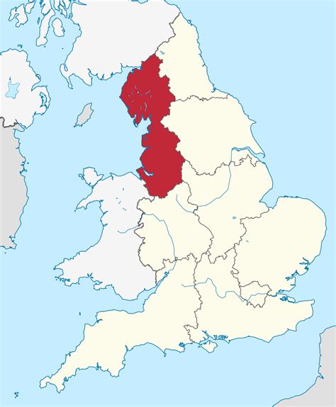 A political map of united kingdom showing major cities, roads, water bodies for england, scotland, wales and northern ireland. North West England - Wikipedia
