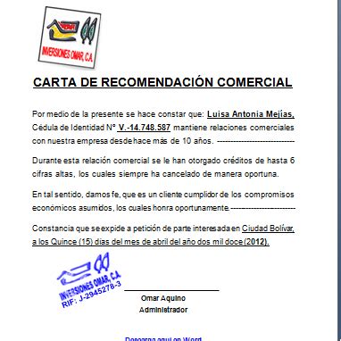 Modelo De Carta De Recomendacion Comercial Word Aseguradora La Mitad The Best Porn Website