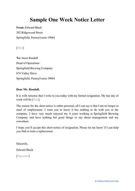 How To Write A Weeks Notice For