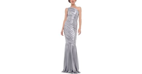 Norma Kamali Diana Fishtail Gown In Metallic Silver In White Lyst