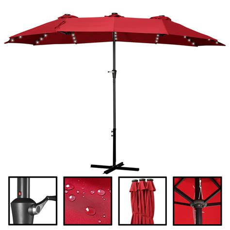 Ainfox 15ft Double Sided Patio Solar Led Lighted Umbrella Outdoor