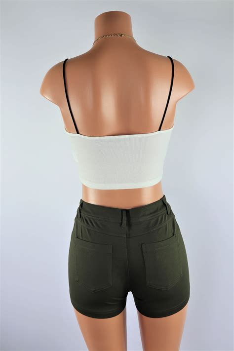Tiffany Shorts Mid Rise Olive Green Charcoal Stretchy Booty Shorts