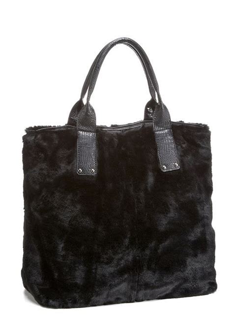 Black Faux Fur Tote 1 With Images Faux Fur Handbag
