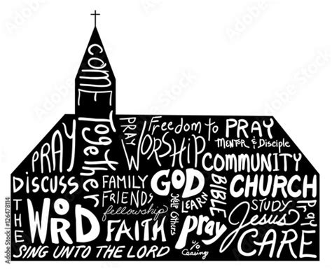 Church Shape With Word Cloud Design White Hand Written Text On Black