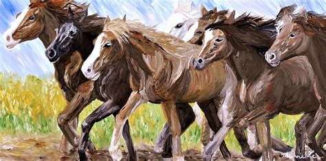 Wild Horses Running By Painting By Michael Lee