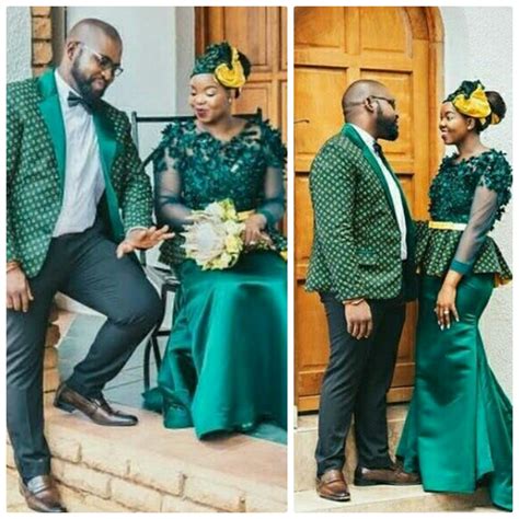 Clipkulture Tswana Couple In Beautiful Green Shweshwe Traditional Outfits For Membeso Vlr Eng Br