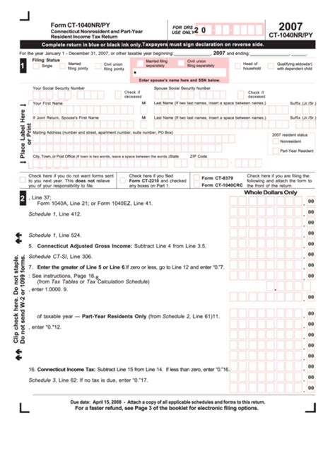 Form Ct 1040nrpy Connecticut Nonresident And Part Year Resident
