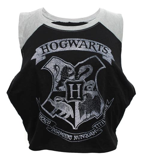 Bioworld Harry Potter Distressed Hogwarts Crest Crop Top Juniors T