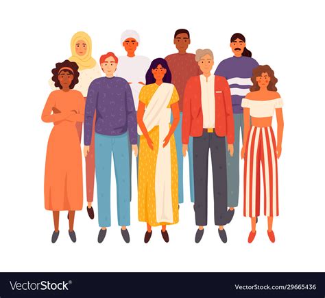 Multiethnic Group People Standing Together Vector Image