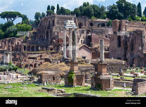 View Of The Ancient Rome Ruins Near Colosseum Italy Stock Photo Alamy