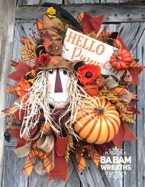 Fall Wreath, Autumn Wreath, Scarecrow Wreath, Halloween Wreath, Burlap Wreath, Pumpkin Wreath