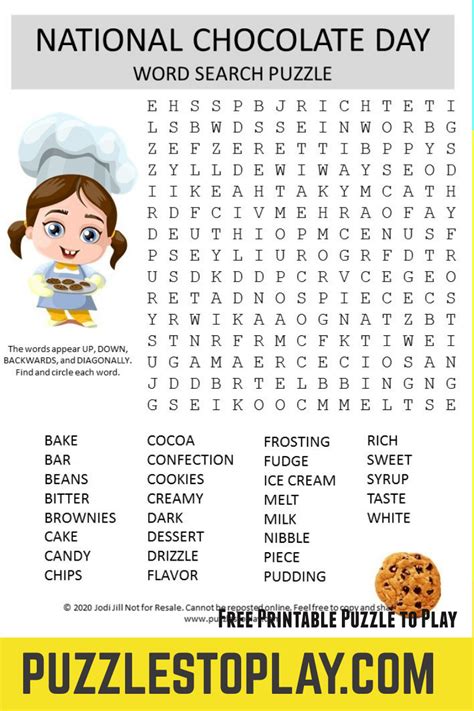National Chocolate Day Word Search Puzzle Puzzles To Play Learning